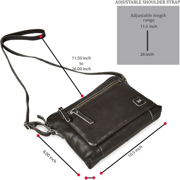 Women Dark Grey Imported Leather Polyester Crossbody Shoulder Crossover Bag - Picture 3 of 6